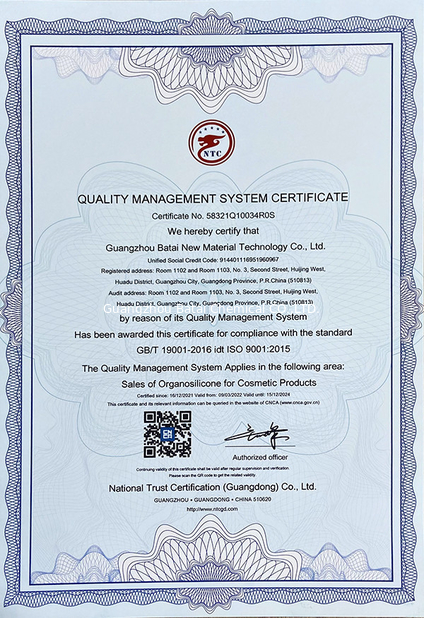 Chine Guangzhou Batai Chemical Co., Ltd. Certifications